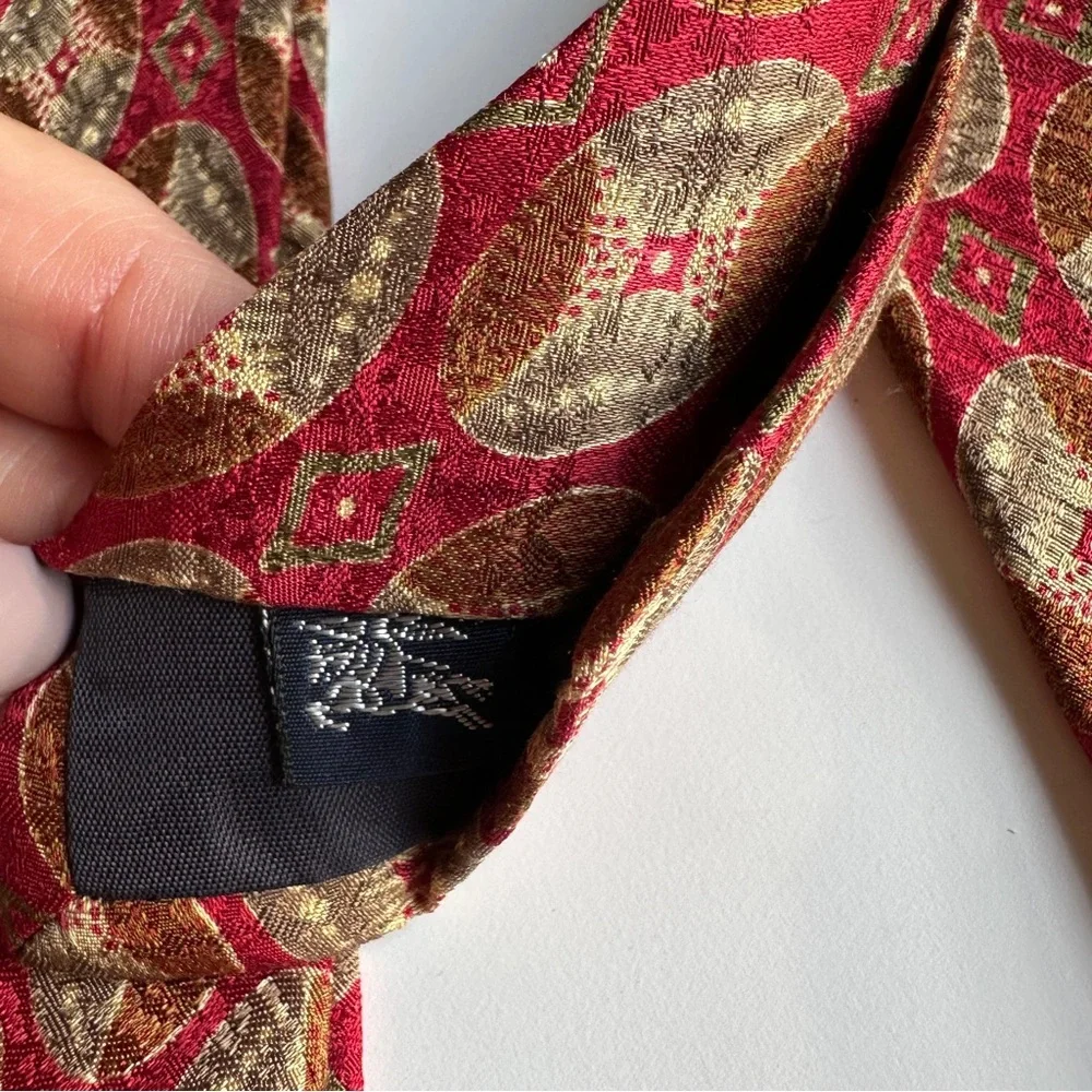 Burberry Red and Gold Geometric Men's Silk Tie